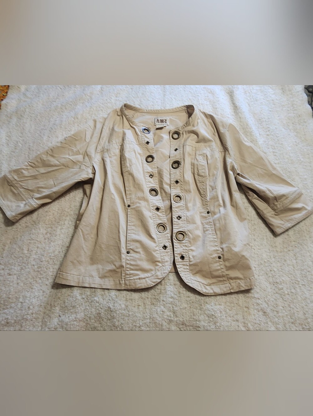 AMX Khaki Cotton Utility Jacket Grommet Accents 3/4 Sleeve Size 2x